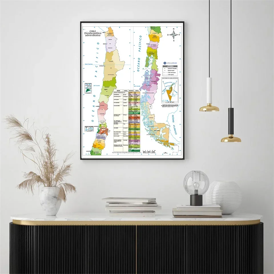 In Spanish Chile Map 42*59cm Wall Art Poster Canvas Painting Decorative Picture School Supplies Room Home Decoration Travel Gift