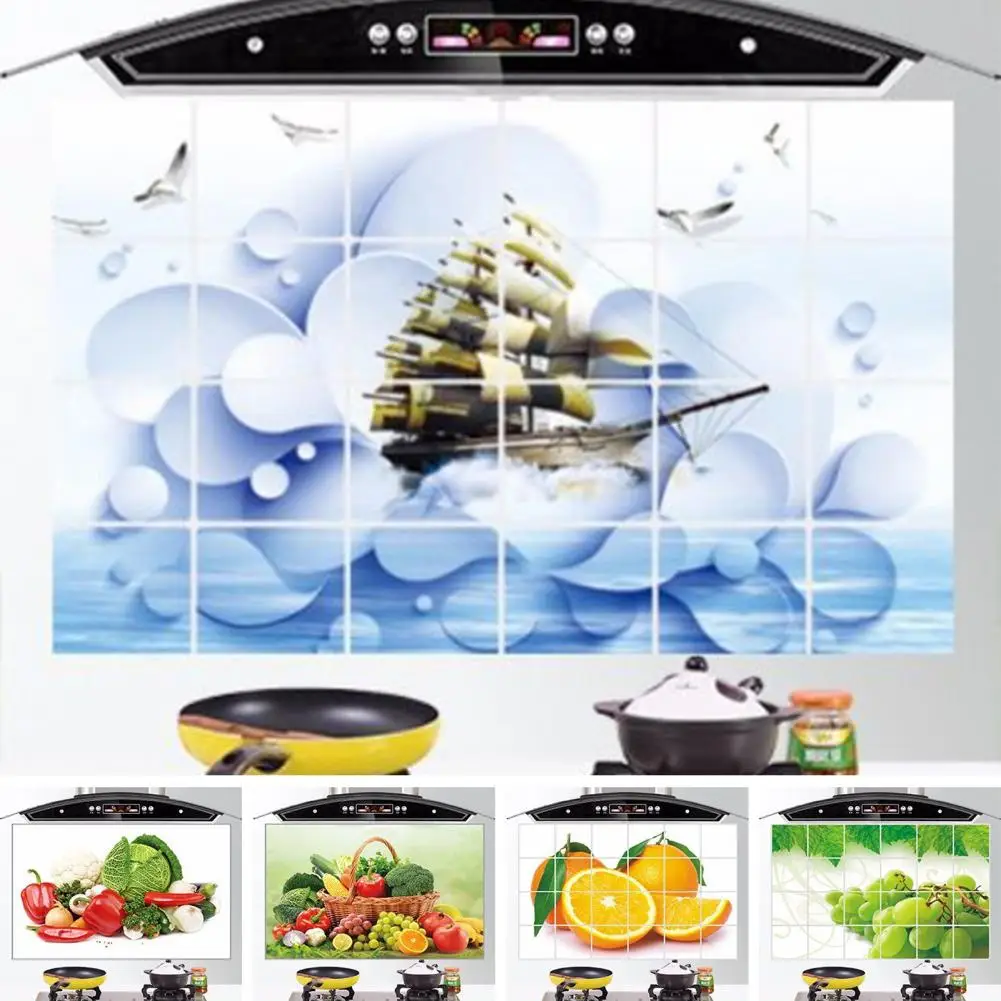 Wall Stickers Kitchen Bathroom Oil-proof Heat Resistant Flower Vegetable Fruit Dolphin Wall Art Decal Decoration