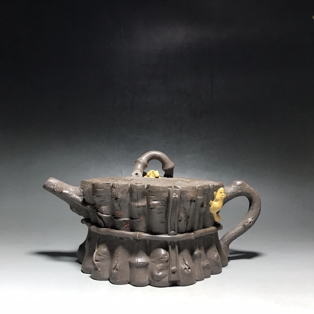 

Chinese Yixing Zisha Clay Teapot a bundle of bamboo Pot Zhou Longfang 950ml