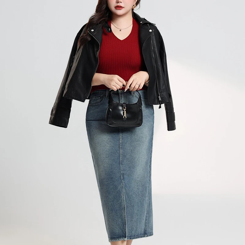 Plus Size Women's Motorcycle Jacket Premium European Style Black Imitation Sheep PU Leather Handsome Coat Slim Fashion Autumn