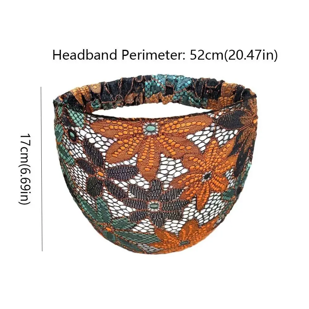 Temperament Non Slip Mesh Flower Headband Hollow Hair Hoop Lace Hairbands Korean Style Headwear Wide Side Head Wrap Daily