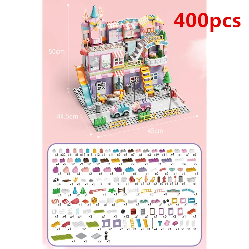 Large Building Blocks Gril Dream Doll House Big Pink Princess Castle Bathroom Bedroom Living Room Compatible Parts Children Gift