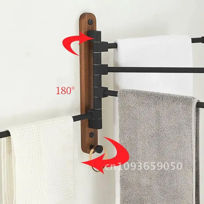 Wood 2/4 Swivel Towel Bars Hanger Bathroom Accessories Rack Holder Wall Towel Rotatable Mounted Bathrobe