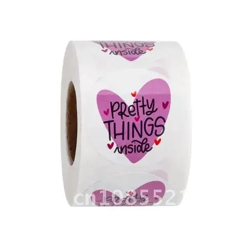 

Round Heart Stickers "Pretty Things Inside" 50-500pcs Handmade Decor Labels Thanks for Shopping Small Shop Local