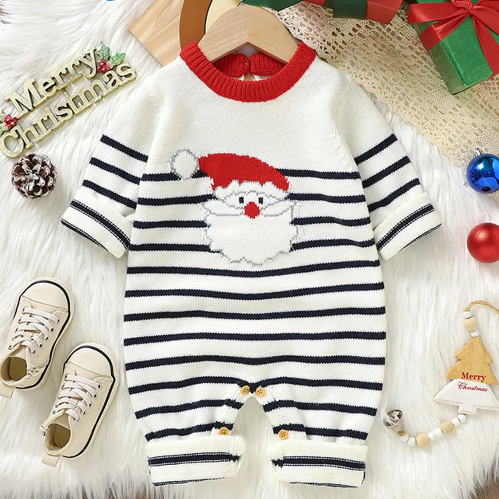 

White Striped Sweater New Born Jumpsuit Baby Christmas Infant Boy Clothes Toddler Romper Girl Newborn Outfit Photo Shoot Costume