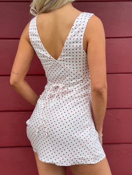 Floral Print Sleeveless V Neck Mini Dress with Tie Waist and Backless Design Women s A-line Summer Streetwear Dress 4