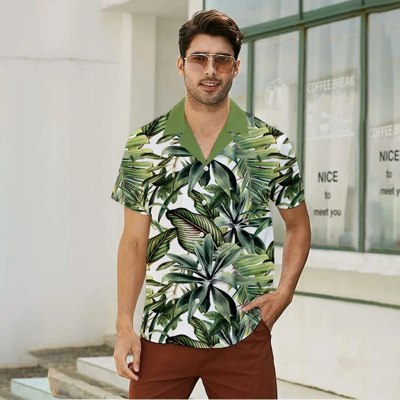 Men Summer Fashion Top Shirt Seaside Leisure Beach Printed Shirt Elegant Button Top Blouse Casual Large T Shirts