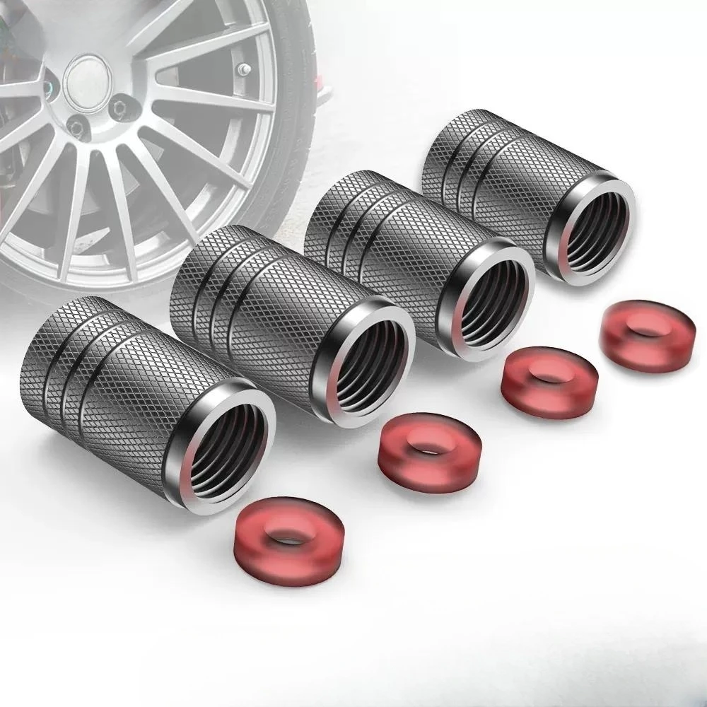 Tire Valve Caps 4Pcs Car Tire Valve Stems Cap Knurling Style Aluminum Wheel Stem Air US Schrader