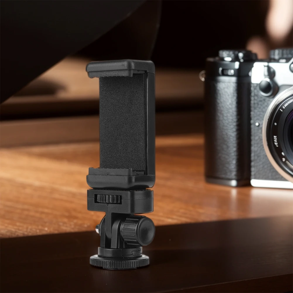 Phone Tripod Holder Clip with Cold Shoe Mount RotateAdjustable Clamp Holder for iPhone Samsung for Canon Nikon Sony DSLR Camera