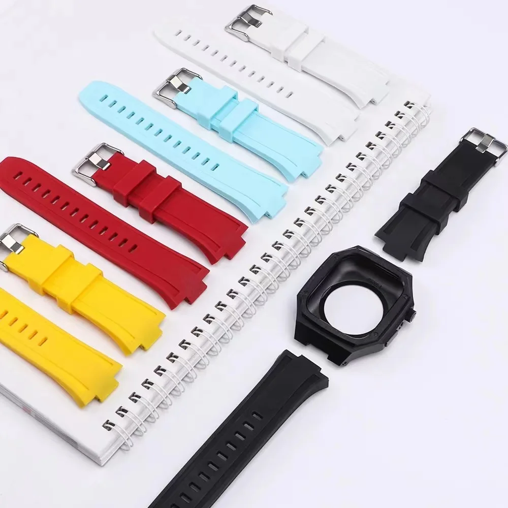 Rubber Strap+Metal Case For Apple Watch Band 45mm 44mm 40mm 41mm Modification Kit Watchband For iWacth Series 8 7 6 5 4 Bracele