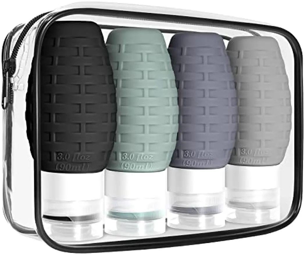 Travel Size Bottles for Toiletries, Tsa Approved 3oz Silicone Travel Containers Set Leak Proof Refillable BPA Free Travel