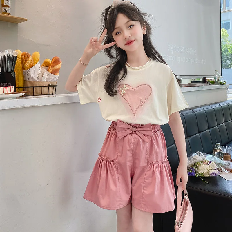 

Baby Girls Clothing Sets Summer Kids Short Sleeve Outfits for Girl Love Heart T Shirt + Shorts 2Pcs Children Clothes Suit