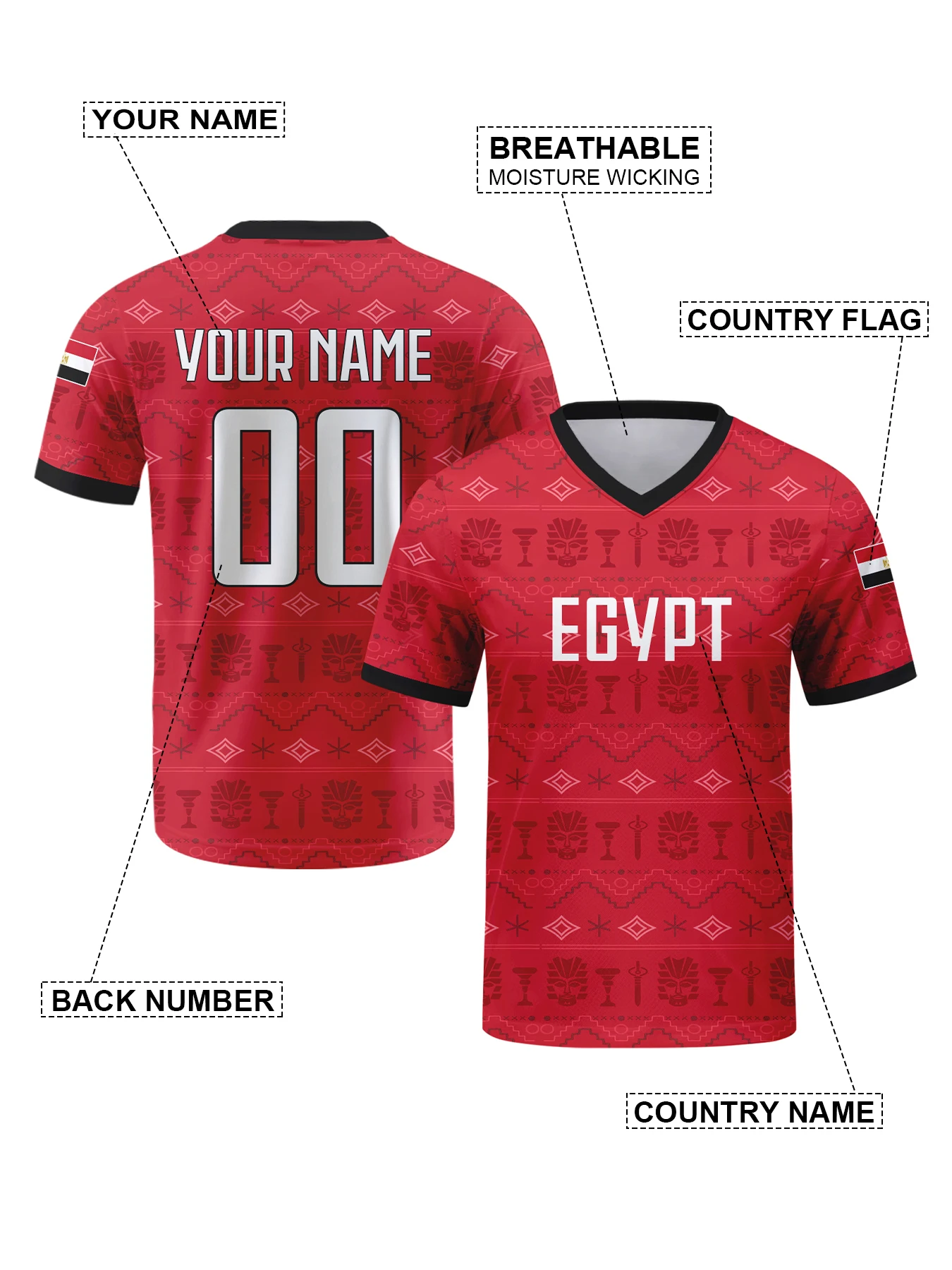 Custom Egypt Football Jersey Personalized with Name Number Breathable V-neck Soccer Team Shirt for Men Youth Women S16a6fd0c73984beb80b6a0e2199313e3A