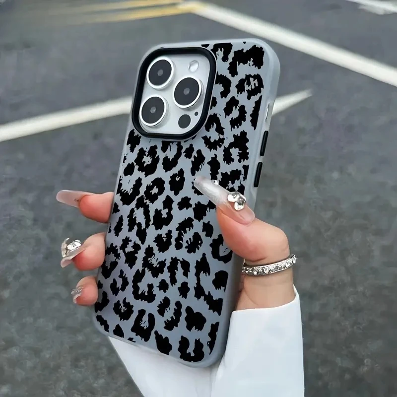 Chic Spotted Black Leopard Print Jelly Phone Case with Air Bumper Cover
