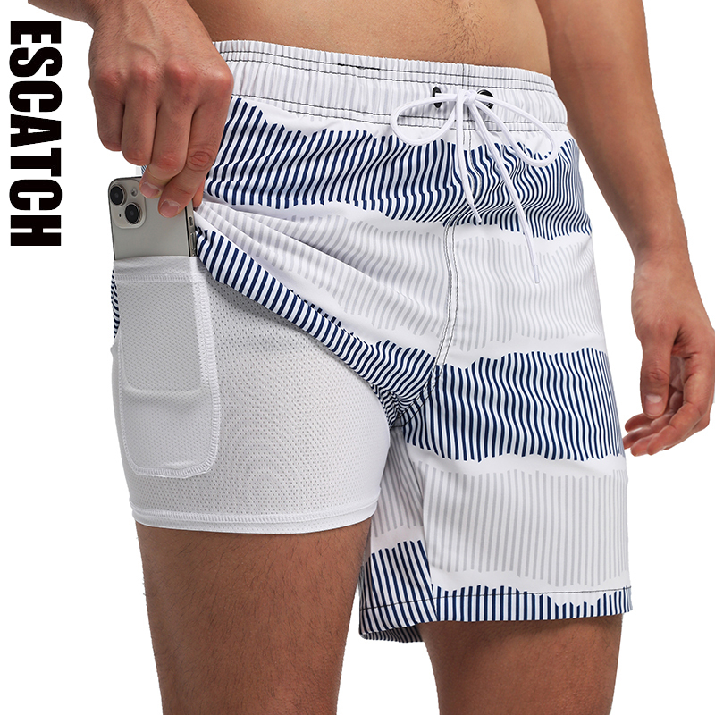 ESCATCH Summer 2026 New Fashion Polyester Swimming Shorts Men Gym Board Quickly Dry Elastic Waist Traje De Baño Beach Pants