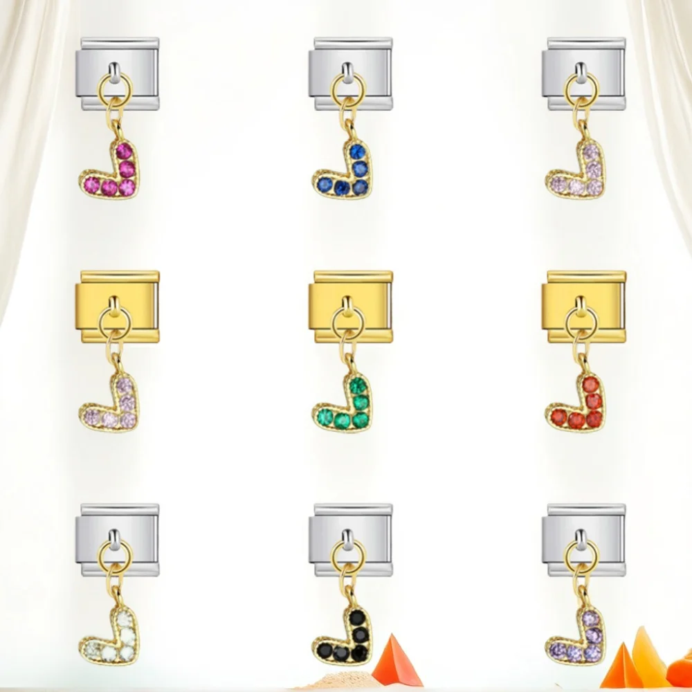 URING Klassischer Retro-Stil mit eingelegtem Zirkonia-Anhänger, Herz-Charms, italienischer Link, passend für 9 mm Edelstahl, DIY-Schmuckherstellung, Perlen – Detail 3