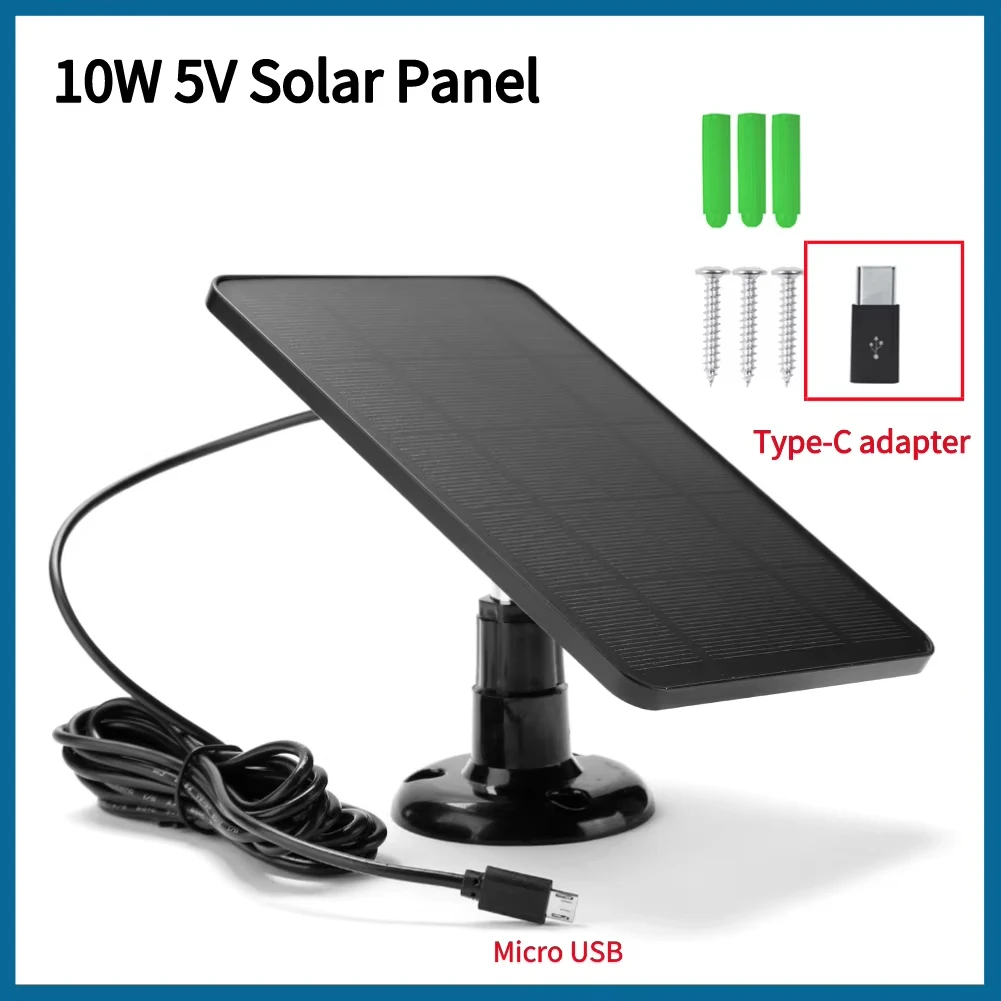 10W 5V แผงพลังงานแสงอาทิตย์ 2in1 Micro USB + Type-C แผงพลังงานแสงอาทิตย์กลางแจ้ง SOLAR Cells Chargerfor Security กล้อง/บ้านขนาดเล็กระบบ 1