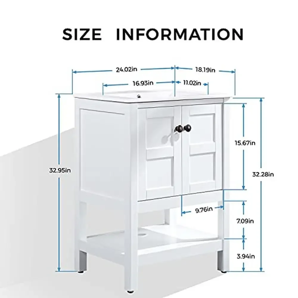 24" Solid Wood Bathroom Vanity Set with White Vessel Sink 2 Doors Bathroom Storage Cabinet Durable Waterproof Modern Design 2