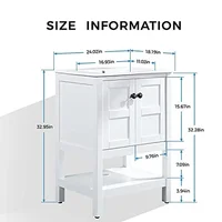 24" Solid Wood Bathroom Vanity Set with White Vessel Sink 2 Doors Bathroom Storage Cabinet Durable Waterproof Modern Design 2