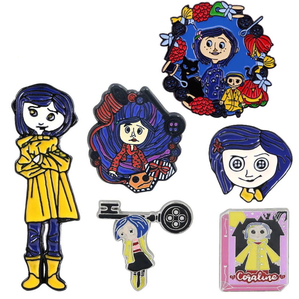 

50PCS Horror Anime Coraline Pin Badges Pins Metalico Enamel Friends Cartoon Lapel broszka Brooches For Clothes Packpack Brooch