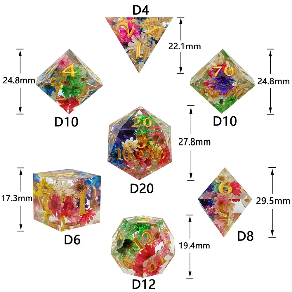 DND Transparent Sharp Edge Number Polyhedral Resin Dice D+D Dice Set For Dungeon and Dragon Pathfinder Role Playing Game(RPG)MTG 6