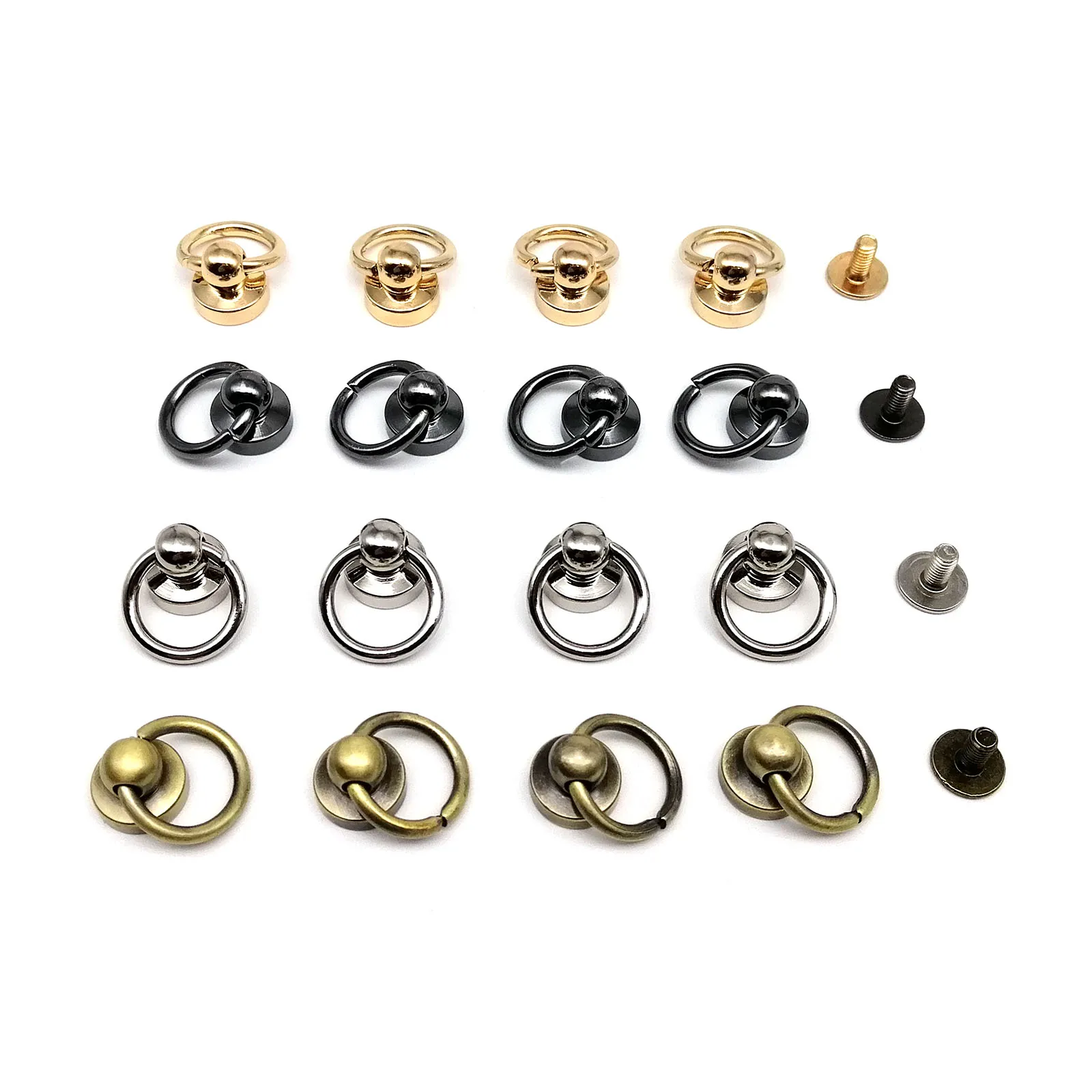 10pcs Solid Brass Ball Nail Screwback Chicago Screw Rivet Stud with O Ring for Leather Bag Strap Belt Phone Case