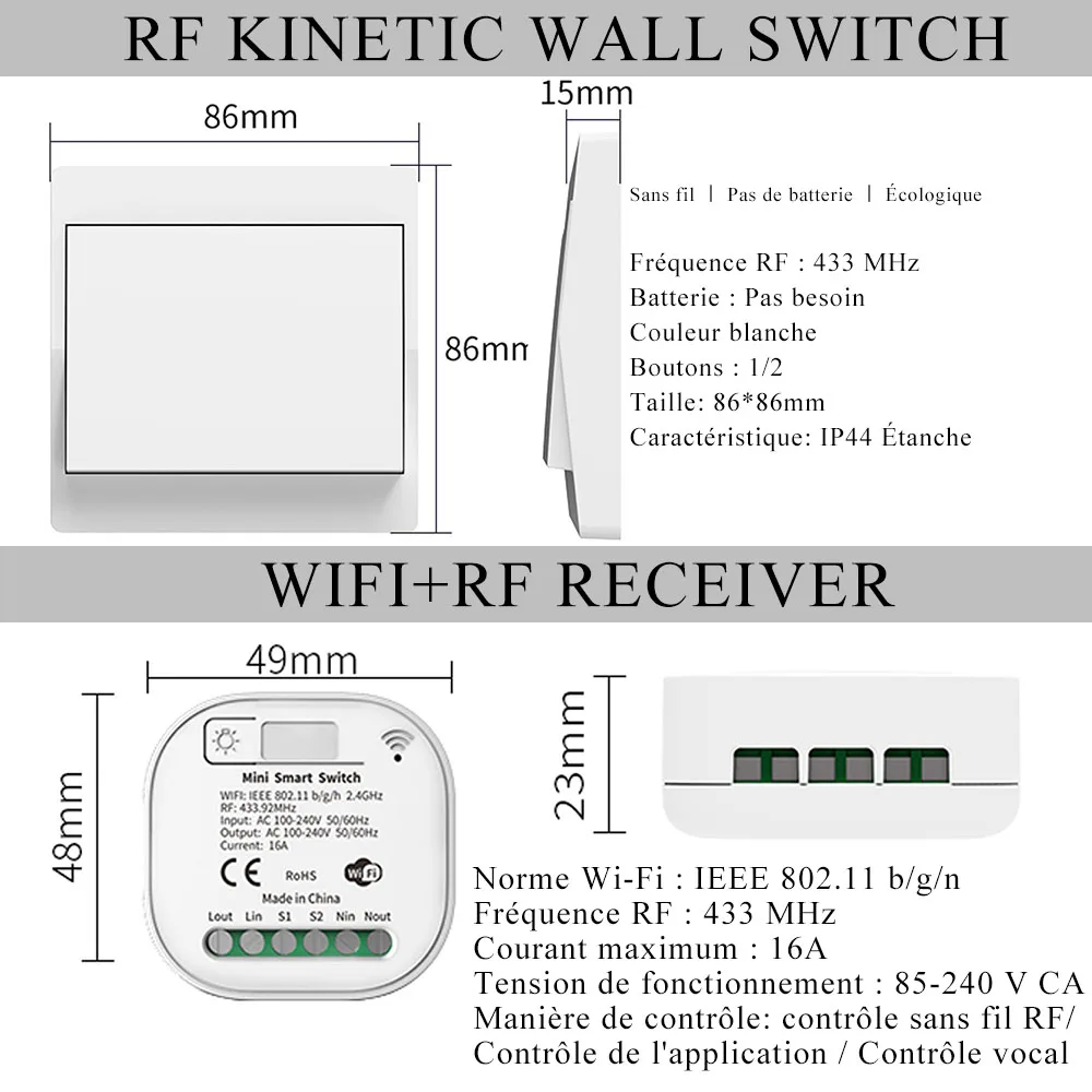 KA0417 Interrupteur mural sans fil 1 zone