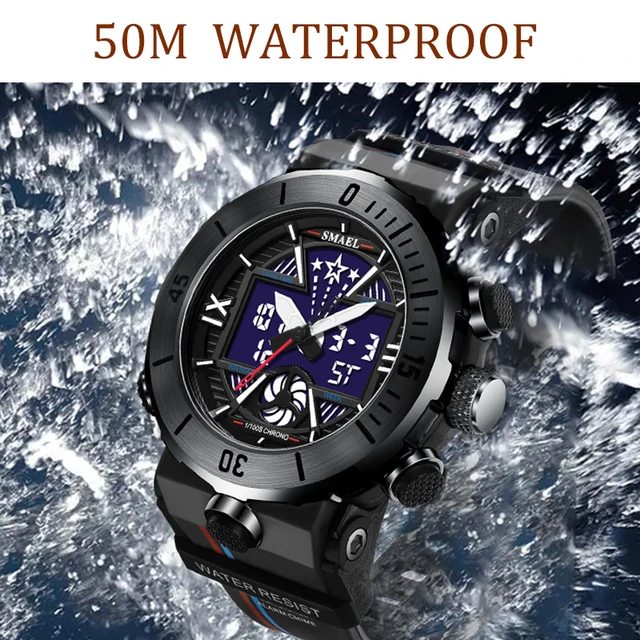 New SMAEL Dual Display Watch Military Quality Mens Sports Watches Digital Alarm 8051 Military Clock Shock Led Watch Waterproof 2