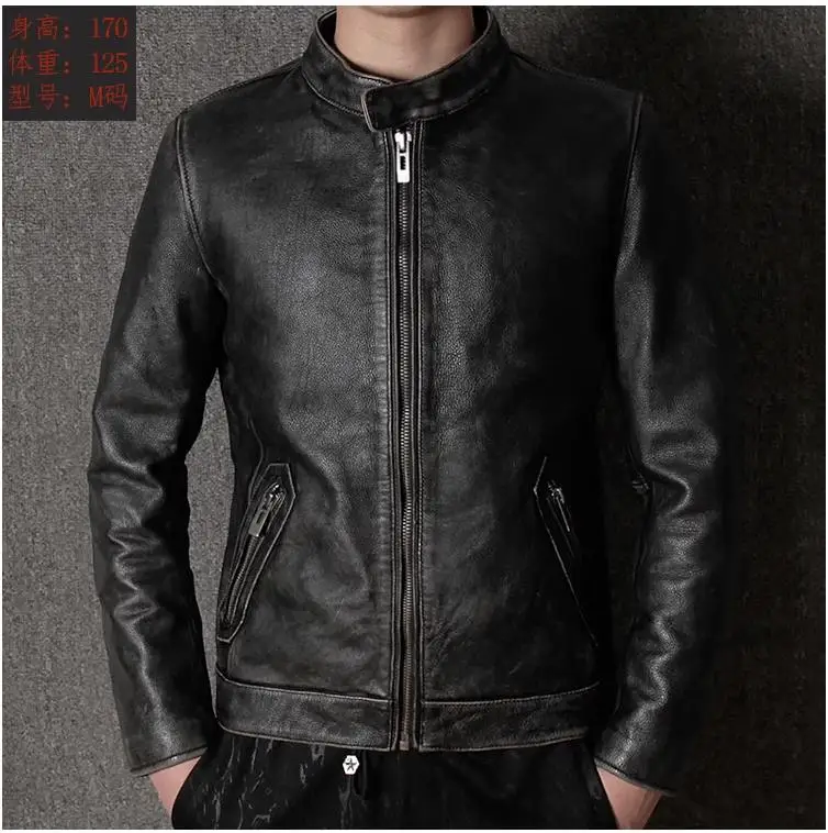 CC Shop.7XL Men Leather Jacket Brand casual style cowhide jacket,mens 100% genuine leather clothes.vintage biker leather coat.Casaco de couro