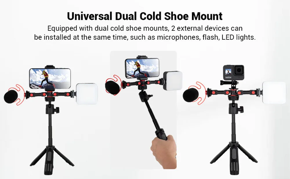 photography light reflector Rotatable Cold Shoe Mount Adapter with Phone Clip Dual Cold Shoe Extension Bar Bracket for Camera Phone LED Light Microphone usb spy camera