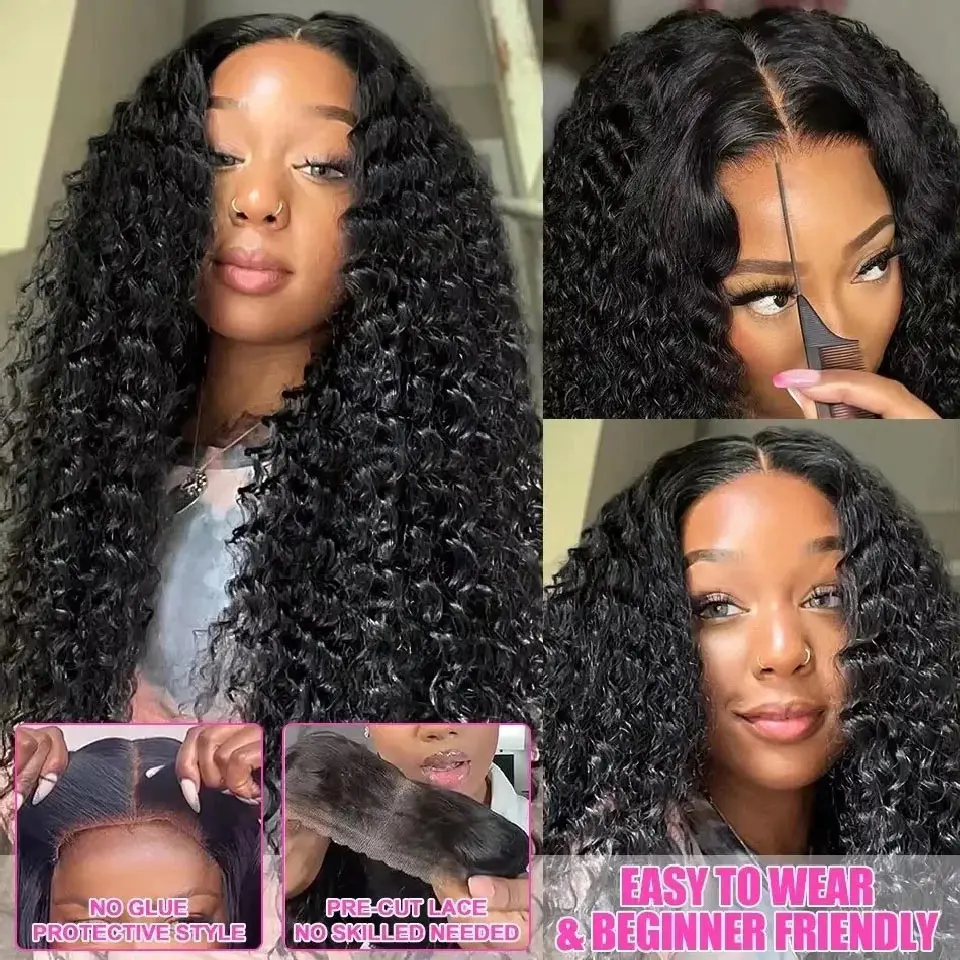 Water Wave Glueless Wig Pre-Cut Lace Wig Pre-Plucked Natural Wave Wear Go Glueless Curly Human Hair Wigs For Women On Sale