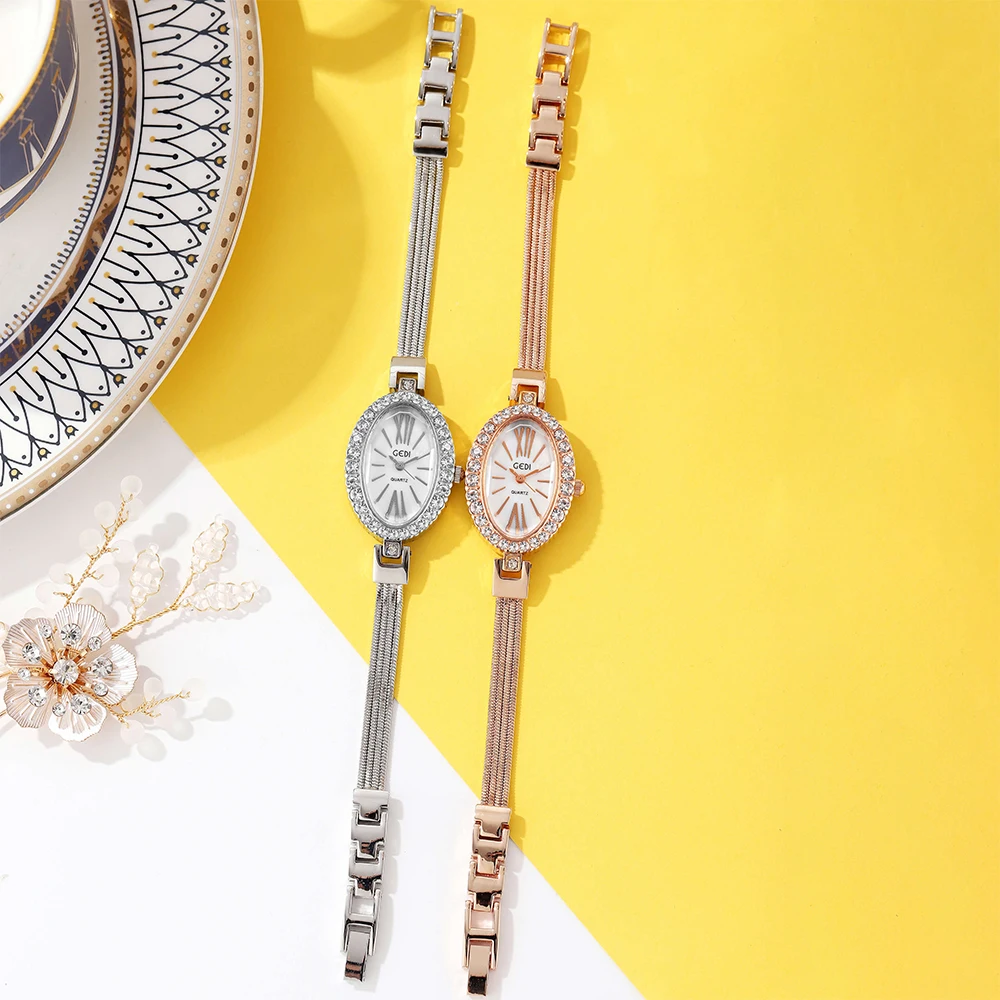Luxury Oval Shaped Ladies Bangle Watches Alloy Rope Bracelet Diamond 30M Water Resistance Fashion Women Quartz Wristwatch Clock