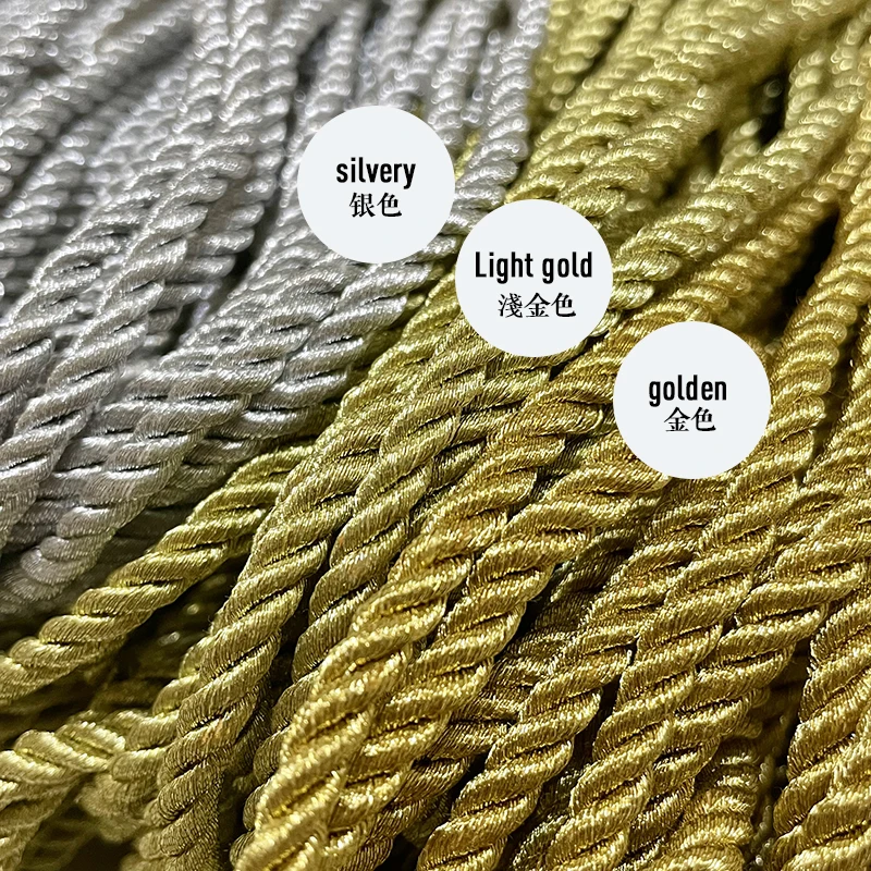 2/3/5mm Deep Gold Light Gold and Silver 3-Strand Rope Round Rope Button Handbag Accessories Christmas Gift Box Home Decoration