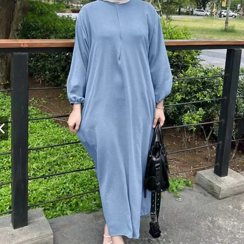 Fashion Spring and Autumn New Dress Women's Puff Sleeve Solid Color Vest Robe Ladies Casual Loose Long Dress abayas for women