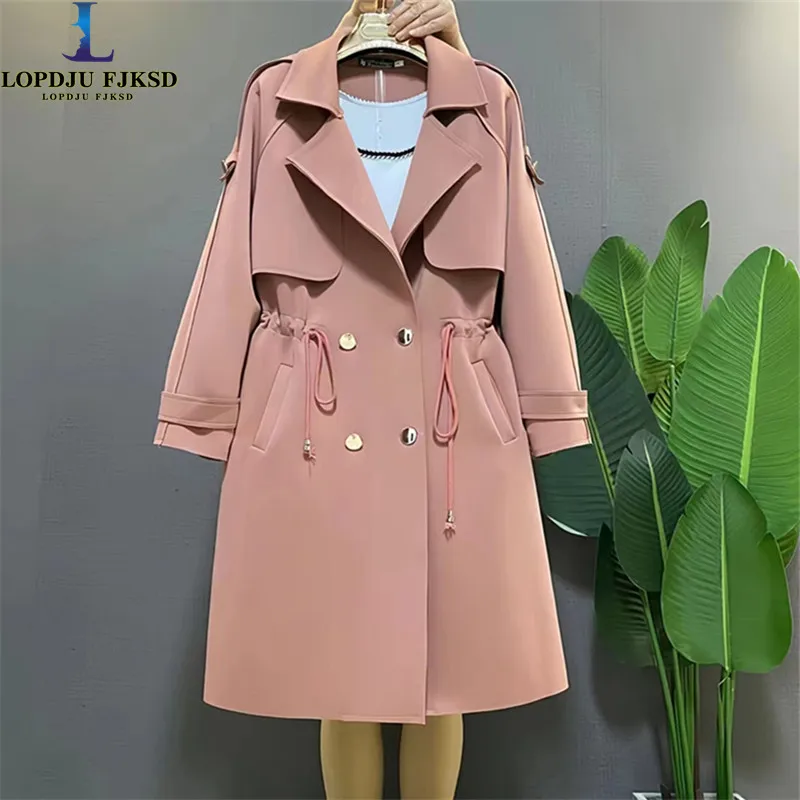 

Double Breasted Trench Coat for Women's, Adjustable Waist Windbreaker,Casual, V-Neck Outerwear, Spring, Autumn,2024