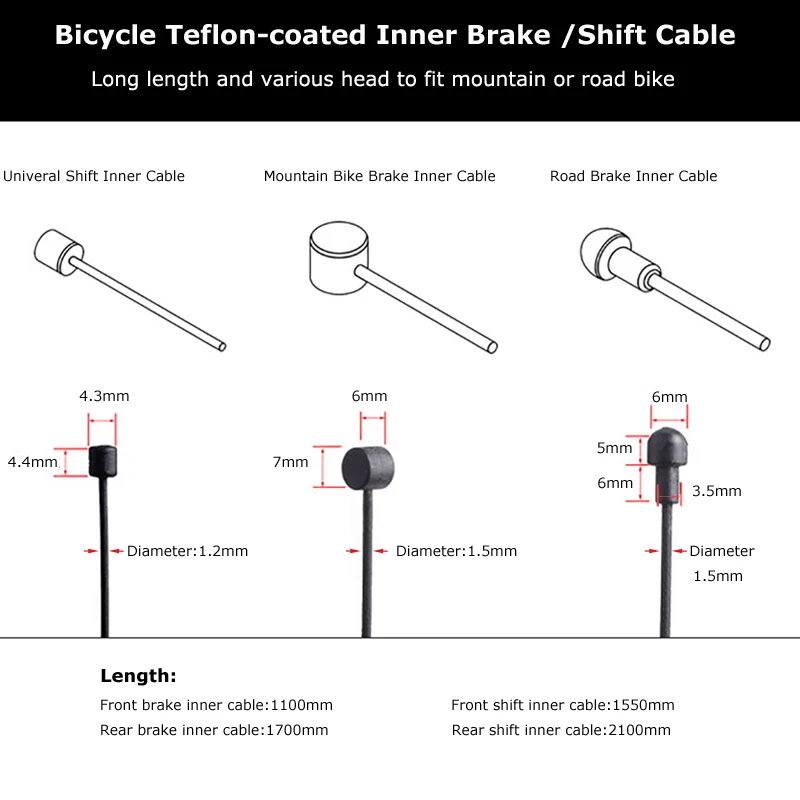 1Pc Gecoate Draad Voor Fiets Mtb Racefiets Shifter Brake Voor Achter Derailleur Remkabel 2100Mm 1550Mm 1700Mm 1100Mm