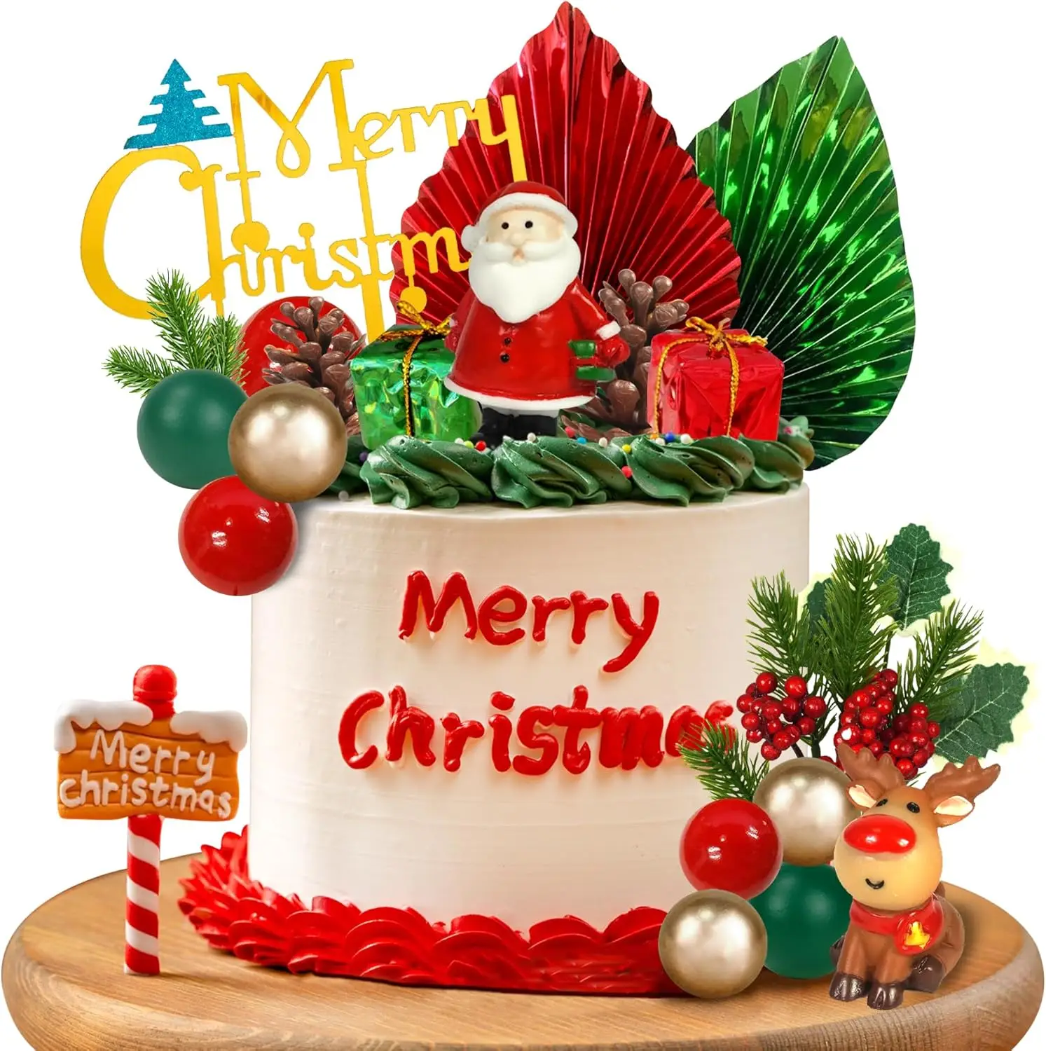 Lot De 25 Boules De Décoration De Gâteau « Merry Christmas » - Décorations De Gâteaux Colorées - Accessoires De Fête D'anniversaire (rouge, Vert, Doré