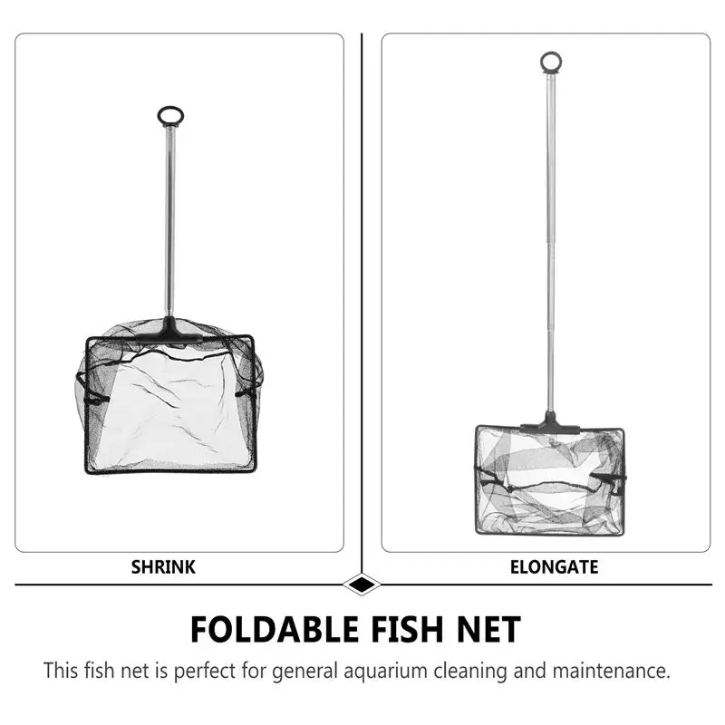 Aquarium Fish Net Tank Stainless Steel Telescopic Handle Fish Mesh Long  Extendable Folding Rod For Betta Aquarium Pond Supplies
