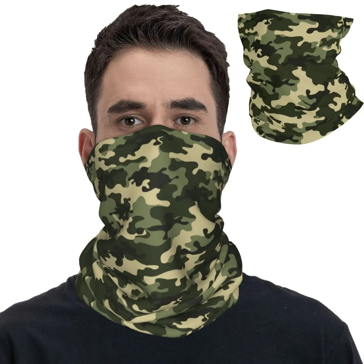 

Green Camouflage Military Camo Bandana Neck Cover Printed Balaclavas Wrap Scarf Headband Hiking Unisex Adult Windproof