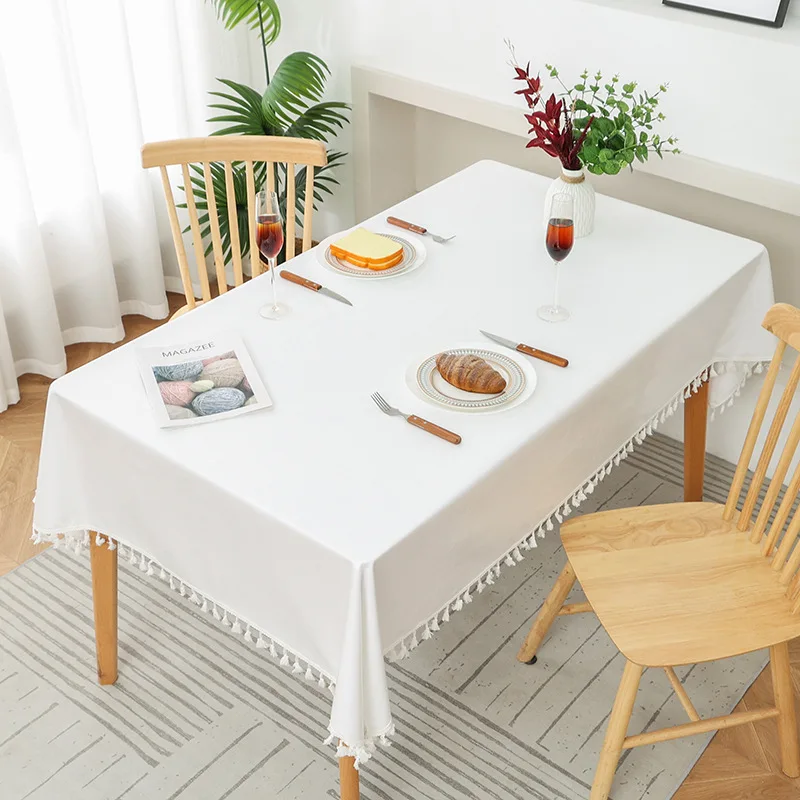 

Solid Color Cotton Linen Waterproof Oil Resistant Washable Tablecloth Fabric Plain Color Household Use Round Tablecloth