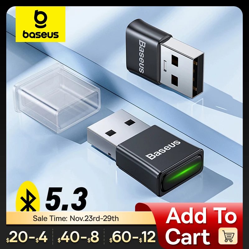 Baseus USB Bluetooth Adapter Bluetooth 5.3 Dongle Adaptador for PC Laptop Wireless Speaker Audio Receiver USB Transmitter