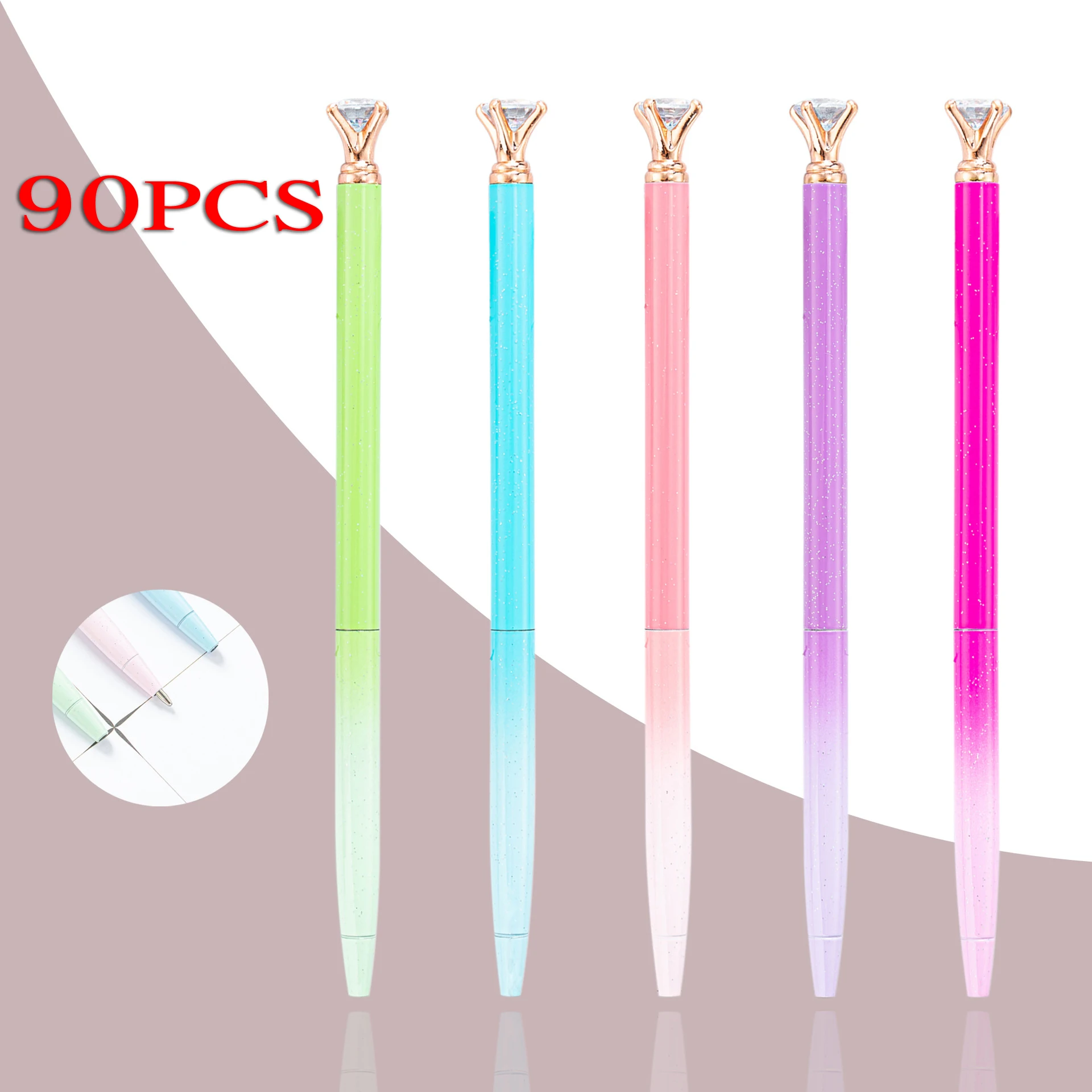 

90Pcs Crystal Ballpoint Pens Metal Diamond Pen Creativity School Stationery 1.0mm Rotating Writing Tool Advertising Office