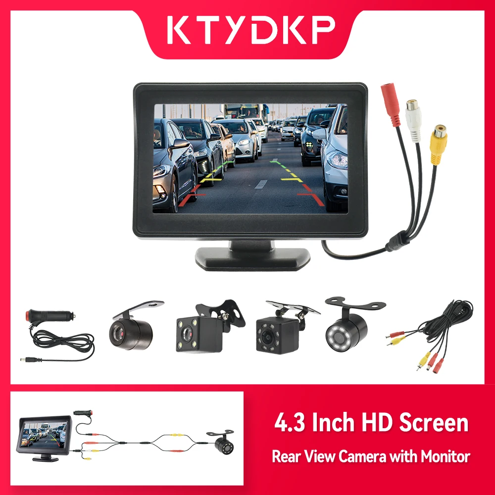 KTYDKP 차량 후방 카메라 모니터 LED 후진 카메라, 스크린 TFT LCD 디스플레이, 차량 주차 용이 설치, 4.3 인치