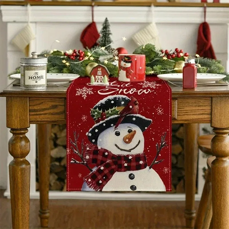 Description Picture 2 of itemChristmas Elegant Linen Tablecloths Cloth Snowman Snowflake Bell Pattern Design for Garden Picnic Mat Desk Protecter