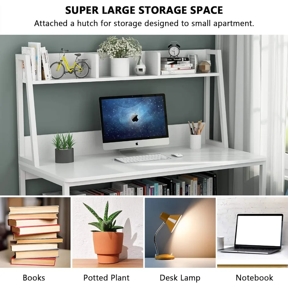 Computer Desk with Hutch, 47 inches Home Office Desk with Space Saving Design with Bookshelf for Small Spaces, Dark Walnut 3