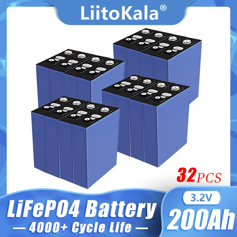

32pcs 3.2V 200AH LiFePO4 Grade A Rechargeable Lithium Iron Phosphate Battery for Golf Cart RV Boat Solar Battery Energy Storage