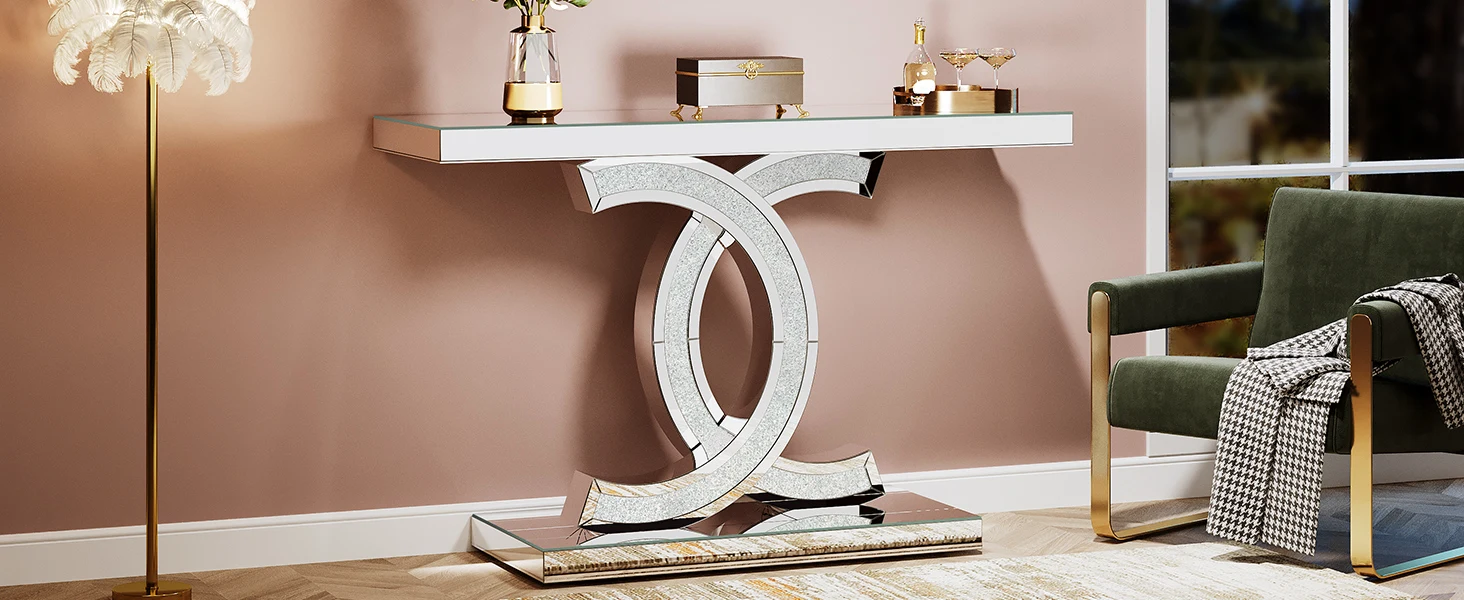 Glass Foyer Table for Living Room 39 inches