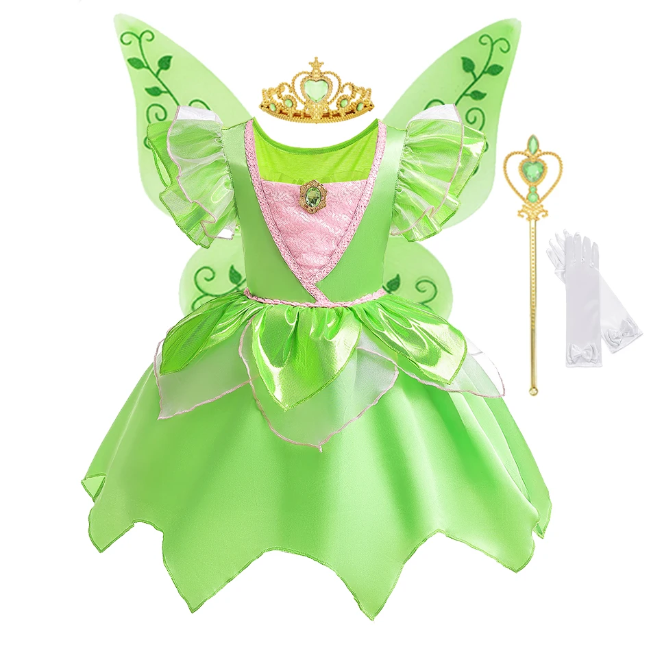 

Tinker Bell Fairy Dress Baby Girl Fantasy Forest Elf Cosplay Costume Kids Green Leaf Glitter Gowns Child Halloween Outfits 2-8TT