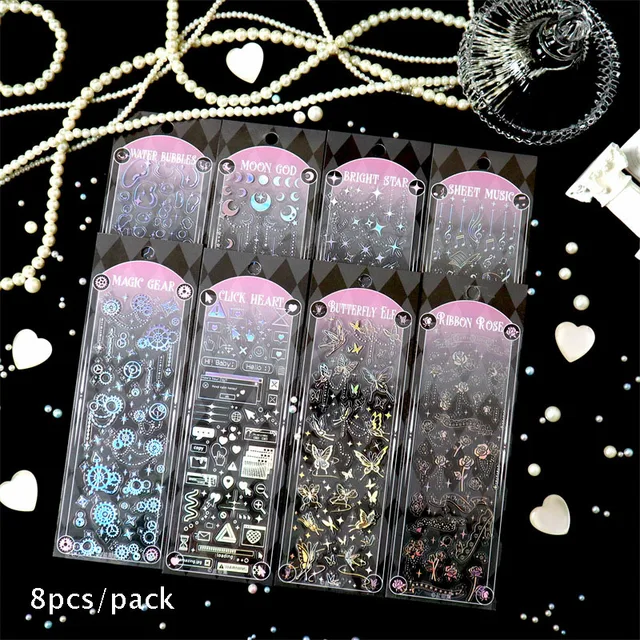 New Arrival Dark Style 1/4/9pc/8pc/6pc Full Set Series Decorative Stickers Kawaii Kpop Idol Card Album Sticker Korean Stationery 8 pcs pack