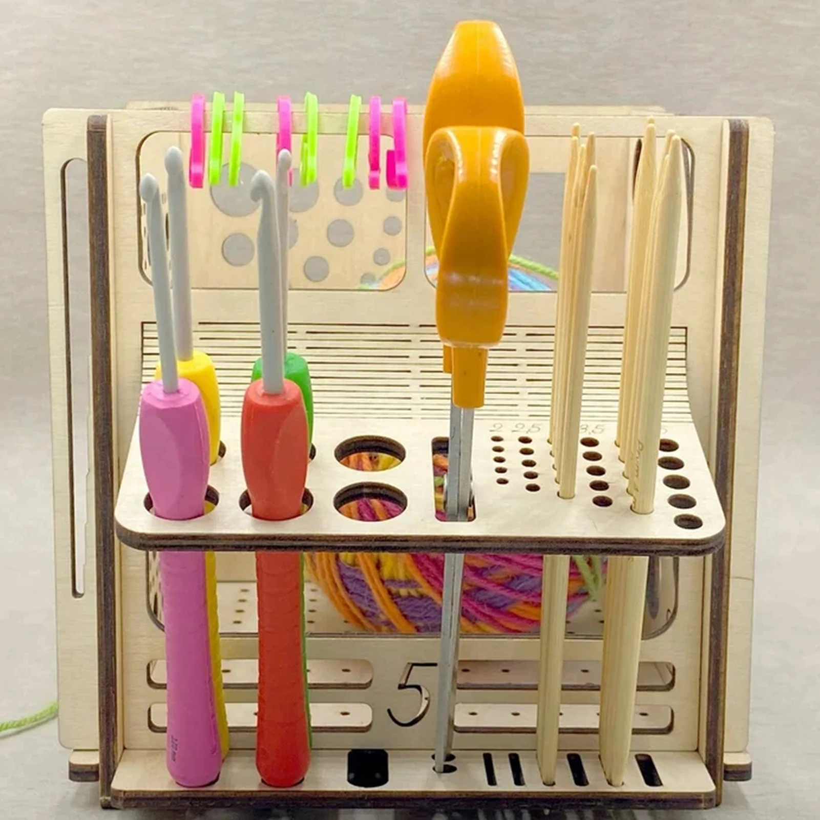 All-in-one Wooden Yarn Bowl Crochet Organizer Storage Holder DIY Wooden Yarn Dispenser Knitting Bowl For Knitting Crochet Skeins